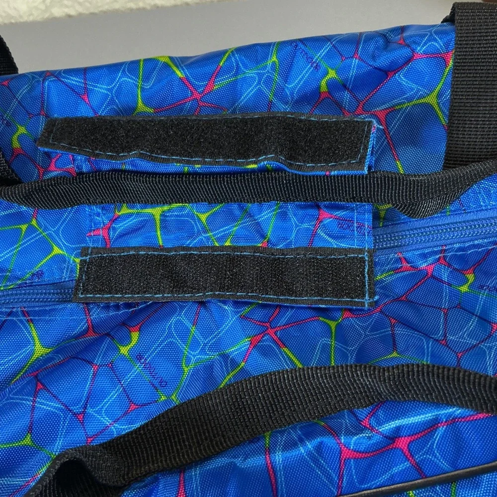 Outdoor Products Blue Neon Geometric Web Duffel Bag‎ Travel Gym Sporty Retro
